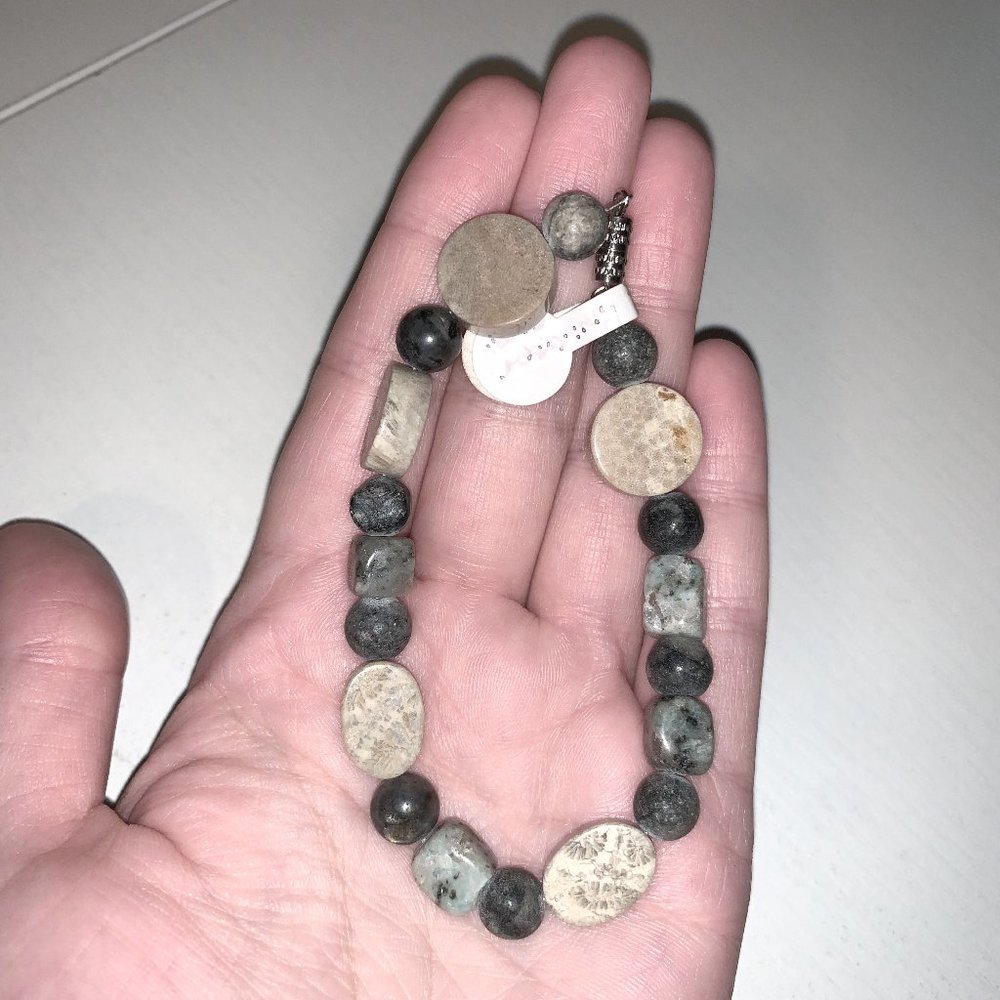 8" Grey line Marble and Coral Bracelet